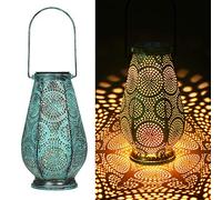 Lanterne Solaire LED pour Extérieur Grande, Lampes Solaires en Métal pour Suspendre Extérieur, Lanterne Solaire JOYCREATOR avec IP65 Étanche pour Jardin Terrasse Balcon Décoration (Turquoise/Large)