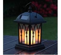 Lanterne solaire noire avec bougie LED et effet scintillant d'apparence trompeuse