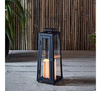 Lanterne Solaire Noire en Métal avec Bougie LED pour Jardin 30cm par Lights4fun