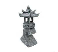 Lanterne solaire pagode en résine grise avec imitation pierre pour décoration de jardin zen, allée et pelouse, allumage automatique (A)