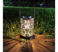 Lanterne solaire pour l'extérieur - Décoration de jardin résistante aux intempéries avec grande ampoule LED - Lanternes solaires en métal pour balcon, jardin, pelouse, terrasse - Décoration (doré)