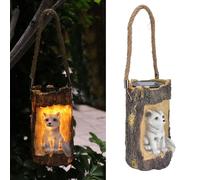 Lanterne solaire suspendue en résine, IP67, étanche, souche d'arbre décorative, lampe de jardin LED suspendue pour animaux pour cour, balcon