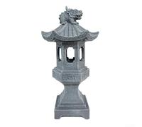 Lanterne solaire zen pagode, en résine robuste, décoration de jardin asiatique avec éclairage solaire automatique | Lampe en pierre étanche pour cour, terrasse, cour | Gris | 32,6 cm (lumières