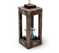 Lanterne suspendue en bois avec chaîne en métal - 31 cm - Bougeoir décoratif avec verre - Lampe décorative de table - Photophore à suspendre