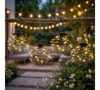 Lampe solaire à LED Lampe suspendue Nid d'abeille Lampe solaire Jardin Spirale anthracite Lampe d'extérieur, 18x LED blanc chaud, D 15 cm, Set de 4