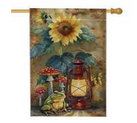Lanterne tournesol d'été, drapeau de jardin, bannière florale amphibien jaune, bannière de décoration extérieure, drapeau double face en toile de jute pour décoration de la maison, de la pelouse, 71 x