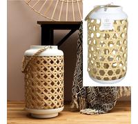 LANTERNE TRESSÉE NATURE 38.5X21CM MÉTAL BLANC