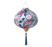 Lanterne vietnamienne Chinoise en Soie à Motif Dahlia, Lanterne Ronde à Suspendre, Motif Floral rétro, Lanterne du Nouvel an (Bleu, 30,5 cm)