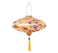 Lanterne vietnamienne Ovale à Suspendre avec Cadre en Fer, Belle Lanterne en Soie, Lanterne Traditionnelle Chinoise, lanternes à Fleurs (Jaune, 35,6 cm)