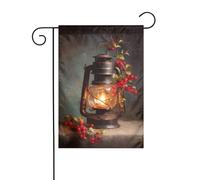 Lanterne vintage avec baies de houx et gui Drapeau de jardin 30 x 45 cm Vertical double face Ferme Vacances Décorations extérieures Drapeau de cour