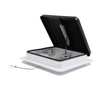 Lanterneau Camping-Car 40x40 cm Fenêtre de Toit Universelle avec Ventilateur, Trappe de Toit pour Caravane et Camping-Car 14x14 Pouces, Moustiquaire Intégrée et Montage Rapide (Noir/Blanc, 42x42 cm)