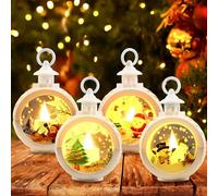 Lanternes de Noël 4 Pièces, Lanterne Noel Décoration Noël avec Lumière LED Blanc Chaud, Lanterne de Noël avec Bougies LED, Décoration de Noël pour Intérieur et Extérieur, Fonctionnant à Piles