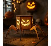 Lanternes décoratives d'Halloween - Bougeoir en bois - Décoration d'araignée - Photophore - Lanterne - Décoration de table (B)