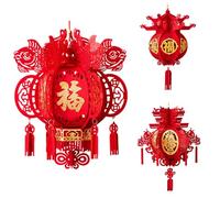 Lanternes du Nouvel an Chinois, Lanternes Porte-Bonheur Fu Rouges Non Tissées, Tentures du Festival du Printemps 2024, Décoration du Festival pour Le Nouvel an Chinois