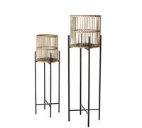 Lanternes en métal noir et bambou (x2) 34x110x34cm Beige