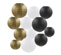 Lanternes en Papier AUEJACKY 12 Lanterne Papier Chinoise, Abat Jour Papier pour Mariages, Anniversaires, Fêtes Prénatales Et Jardins, Les Tailles sont De 15/20/25 CM. (Platine Noir)