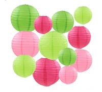 Lanternes en Papier AUEJACKY 12 Lanterne Papier Chinoise, Abat Jour Papier pour Mariages, Anniversaires, Fêtes Prénatales Et Jardins, Les Tailles sont De 15/20/25 CM. (Rose Vert)