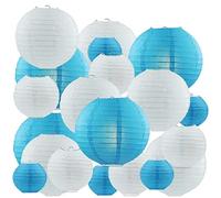 Lanternes en Papier,Mariage Party décoration,20pcs lampions décoratives Foldable Reusable,lampion Bleu et Blanc en 4 Taille,Belle Deco pour Anniversaire de Mariage,Baptême décoration d'intérieur