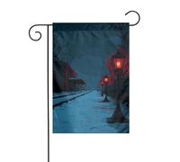 Lanternes gothiques le long du chemin enneigé Drapeau de jardin 30 x 45 cm Vertical double face Ferme Vacances Décorations extérieures Drapeau de cour