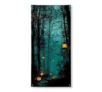 Lanternes mystiques - Bannière décorative - Scène de forêt fantaisie - Décoration de porte d'entrée - Intérieur ou extérieur - Décoration d'Halloween à suspendre - Fournitures de festival - 91,4 x 183
