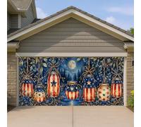 Lanternes patriotiques pour porte de garage - Grande décoration de porte de garage rustique Americana - Décoration d'été intérieure et extérieure - 400 x 180 cm