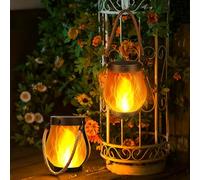 Lanternes Solaires À Flamme Vacillante Lanterne Solaire À Flamme Dansante Lampes D'extérieur Capteur De Lumière Automatique Lanterne À Suspendre Étanche Pour Allée, Cour, Patio, Porche (2pcs)