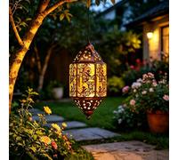 Lanternes solaires d'extérieur étanches à suspendre - Lanternes marocaines féériques - Décoration de jardin - Lampes solaires rétro en métal à suspendre pour jardin, cour, patio, porche, cadeaux de