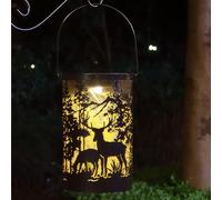 Lanternes solaires d'extérieur étanches en métal sculpté, lumières d'Halloween avec cerfs et arbres, décorations 'Halloween à LED suspendues, lanternes solaires pour patio, table, allée, cour, décor