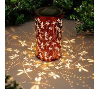 Lanternes solaires d'extérieur suspendues en forme de libellule en métal creux - Lanterne décorative LED étanche pour le jardin - Décoration de jardin délicate pour terrasse, cour, chemin, paysage