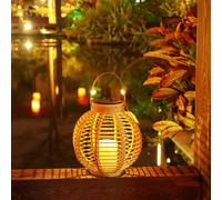 Lanternes solaires en rotin pour extérieur - Avec ampoule LED - Étanche - Pour l'extérieur - À suspendre - Résistant aux intempéries - Lampadaire solaire en rotin - Lampes de jardin (B)