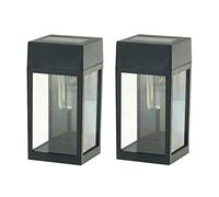 Lanternes Solaires Murales Baska, Lampes de Clôture Extérieures Noires, Étanches, Carrées, Lot de 2, Éclairage de Jardin Extérieur Blanc Chaud 3000K, Fixation Murale Pour Porche, Terrasse Ou Poteau.