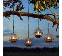 Lanternes suspendues solaires imperméables extérieures, bougeur de boule de fer rouille avec des lampes à thé solaires scintillantes, parfaites pour la clôture de jardin de jardin arrière-cour de