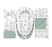 Lantigo 100% coton 5-en-1 Set PREMIUM nid bébé 95×55: cocon réducteur couverture 2 coussin matelas OEKO-TEX Green Groove
