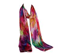 Lantra Besa Écharpe en soie pour femme - Pour le printemps et l'automne - 178 x 53 cm de long - Réutilisable - Violet multicolore, violet multicolore, 178 x 53 cm
