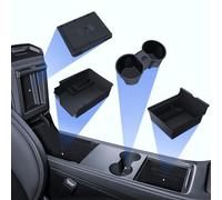 LANTU 4 Pcs Accessoires pour Tesla Model Y 2021-2024 et Model 3 2021-2023, Organizer de Console Centrale, Boîte de Rangement pour Accoudoir, Boîte de Rangement Cachée et Porte-Gobelet