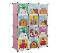 LANTUS 12 Cube Armoire Penderie Motif de Animal Bouclé Storage Modulable Meuble Étagères de Rangement DIY avec Portes pour Vêtements Chaussures Jouets Livres Bibelots,111 * 37 * 147cm