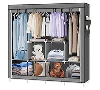 LANTUS Armoire de Rangement Garde-Robe Pliable en Tissu intissé Garde-Robe Penderies pour Chambre d'adulte-Portable Garde-Robe Armoire Étagères Vêtements (167 * 45 * 170cm Gris foncé)