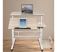 LANTUS Bureau Assis Debout, pour Etudier Travailler Chambre, 67-96cm, pour Travail à Domicile et Ordinateur, Petit Bureau Pliant, Table Pliable Gaming,102 x 60 x 67-115 cm (Grand) Érable Blanc