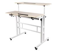 LANTUS Bureau Assis Debout, pour Etudier Travailler Chambre, 67-96cm, pour Travail à Domicile et Ordinateur, Petit Bureau Pliant, Table Pliable Gaming,80 x 60 x 67-115 cm (Grand) Érable Blanc