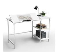 LANTUS Bureau Compact avec Étagères, d'ordinateur Assis/Debout avec Fonction mémoire, Grand Bureau d'angle Réversible avec Rangement,55x120x75cm - Blanc