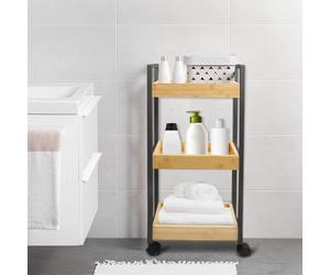 LANTUS Chariot de Rangement, 4 Niveaux Chariot à Roulette, Panneau d'Aggloméré, avec Frein, Tiroir Supérieur, Étagères, pour Cuisine, Salle de Bain, Chambre, 20 * 30 * 80cm-Noir