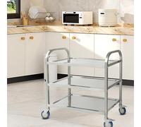 LANTUS Chariot de Service desserte de Cuisine à roulettes 3 étagères,Chariot de Service avec roulettes, 95 * 55 * 95 cm-Argent Acier INOX. chromé