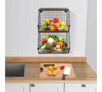 LANTUS Corbeille a Fruit Panier Legumes Murale,Panier a Fruit de Mural,Murale pour la Cuisine,avec Couvercle en Bois,pour Rangement Fruits et Légumes-30 * 20 * 21cm-(2 pièces) Noir