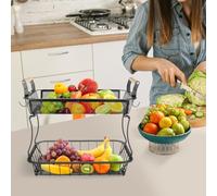 LANTUS Corbeille à Fruits avec 2 cintres Bananes pour comptoir de Cuisine, comptoir de légumes, Support de Rangement en Fil métallique de Grande capacité pour oignons, collation, 37 * 22 * 33cm -Noir