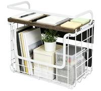 LANTUS Corbeille à Fruits Suspendue,Panier a Fruit de Mural,Panier Corbeille a Fruit Murale pour la Cuisine,avec Couvercle en Bois,pour Rangement Fruits et Légumes,30,5 x 16 x 26 (1 pièce) Blanc