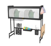 LANTUS Égouttoir à poser à 2 niveaux, égouttoir à poser extensible, design élégant avec drainage à 360°, grand, acier inoxydable, 65 x 30 x 78 cm, noir
