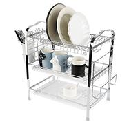 LANTUS Égouttoir à Vaisselle à 3 Niveaux Égouttoirs à Vaisselle Fournitures de Cuisine Support de Rangement Égouttoir avec 42 * 25 * 49 cm (Cage à Baguettes + Porte-gobelet)