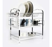 LANTUS Égouttoir à Vaisselle à 3 Niveaux Égouttoirs à Vaisselle Fournitures de Cuisine Support de Rangement Égouttoir avec 42 * 25 * 49 cm (Cage à Baguettes + Porte-gobelet)