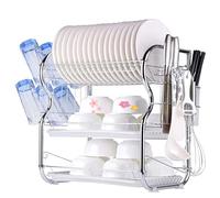 LANTUS Égouttoir à Vaisselle à 3 Niveaux Égouttoirs à Vaisselle Fournitures de Cuisine Support de Rangement Égouttoir avec Baguettes/porte-gobelet42*25 * 43.5cm (Argent)