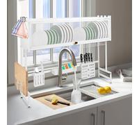 LANTUS Égouttoir à Vaisselle, Égouttoir Gain de Place pour Le Plan de Travail de la Cuisine avec Support à ustensiles, égouttoir de Cuisine,65 x 30 x 78 cm (Blanc)
